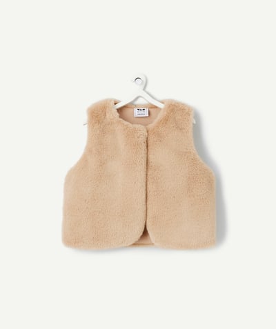 CategoryModel (8821753217166@5844)  - cardigan sans manches bébé fille en fibres recyclées et imitation fourrure marron