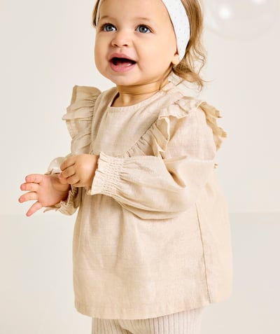 CategoryModel (8821752332430@1014)  - Chemise bébé fille manches longues beige doux avec col volanté