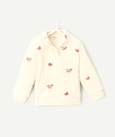 CategoryModel (8824928960654@264)  - sweat bébé fille en sherpa écru et fleurs roses brodées