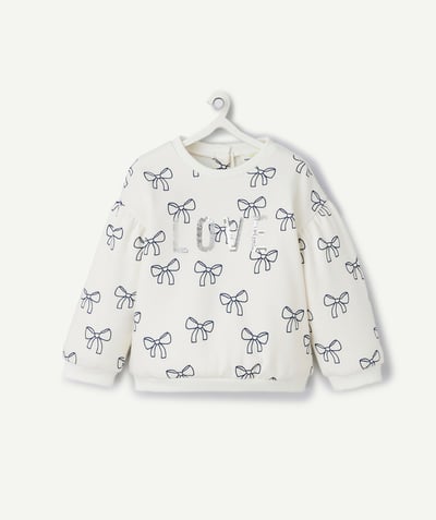 CategoryModel (8821752627342@3699)  - Sweat bébé fille blanc motifs nœuds avec écriture pailletée