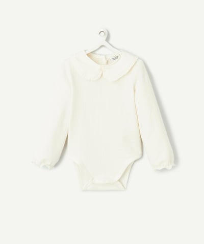 CategoryModel (8827517567118@9)  - Baby girl bodysuit with long sleeves and white claudine collar