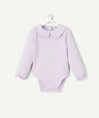 CategoryModel (8827517567118@9)  - Long-sleeved baby girl bodysuit with purple claudine collar