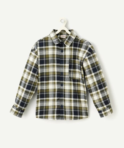 CategoryModel (8821761343630@228)  - organic cotton boy's long-sleeved shirt in navy blue, white and green checks