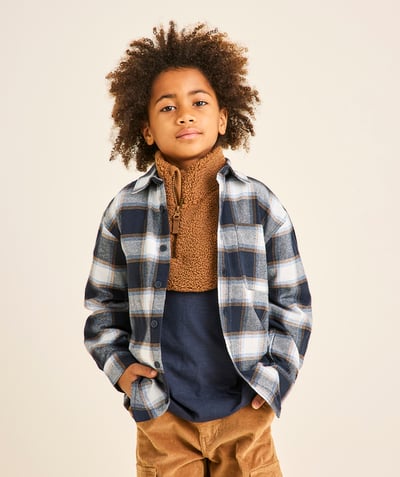 CategoryModel (8826305839246@394)  - organic cotton boy's long-sleeved shirt in navy blue, white and beige checks