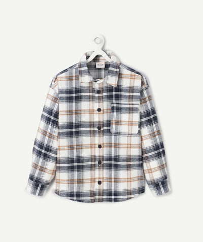 CategoryModel (8821761343630@224)  - navy blue and brown organic cotton boy's check shirt