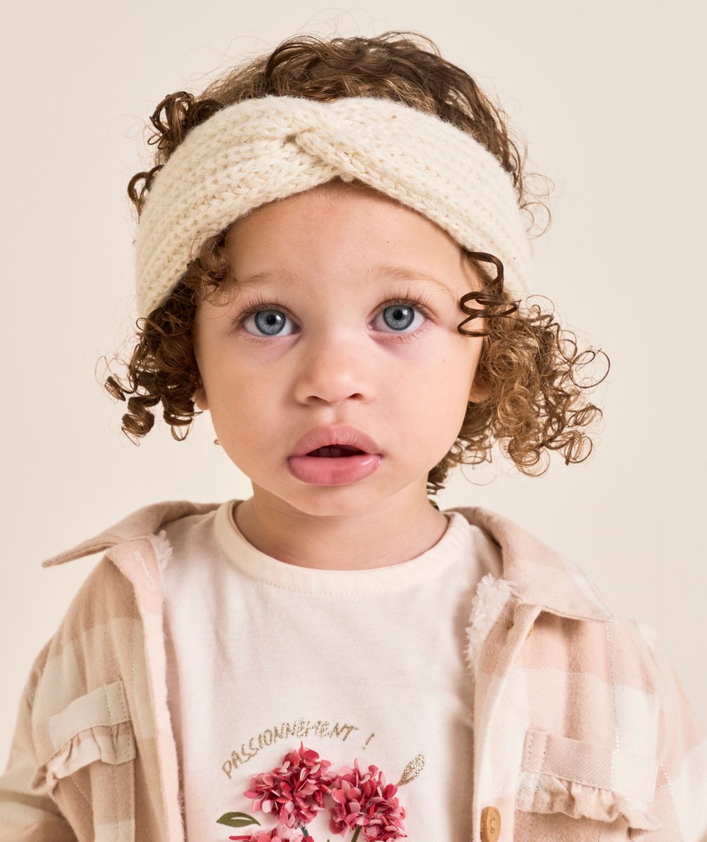   - Twisted baby girl headband in beige recycled fibers