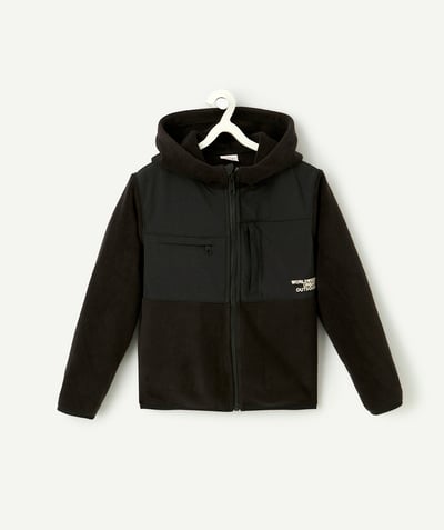 CategoryModel (8824699584654@38)  - veste polaire garçon noir avec poches zippées et message