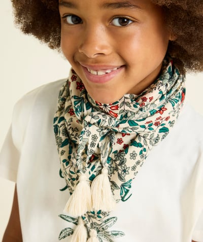 CategoryModel (8821758066830@3323)  - foulard fille en coton imprimé fleuri rouge et vert avec pompoms