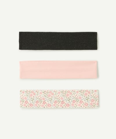 CategoryModel (8821761573006@30866)  - set of 3 pink, floral print and black glitter headbands for girls