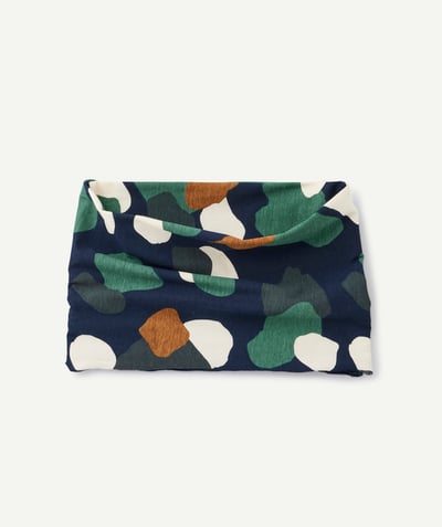 CategoryModel (8824928993422@14)  - baby boy snood in navy blue organic cotton with colorful shapes