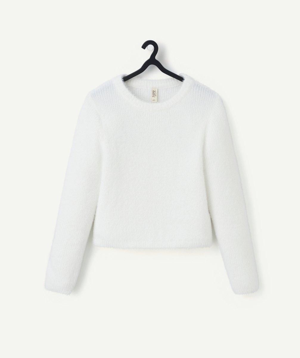   - pull fille en fibres recyclées tout doux blanc