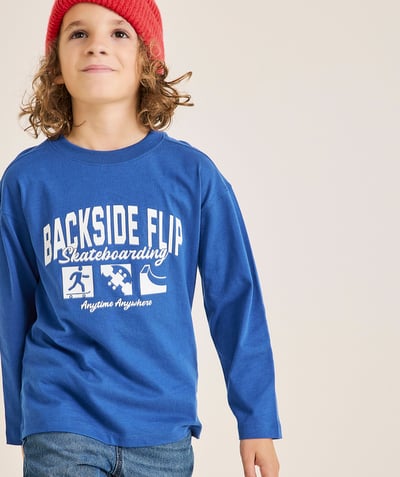 CategoryModel (8824896946318@530)  - Boy's long-sleeved blue organic cotton skateboard T-shirt