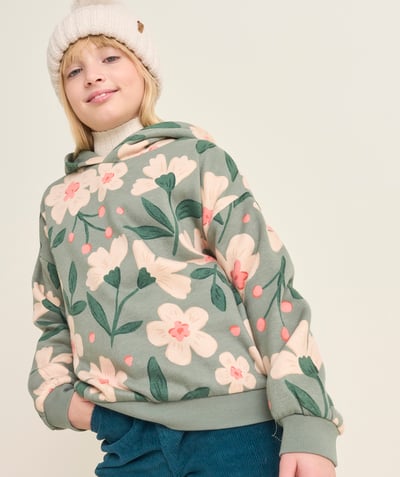 CategoryModel (8824667570318@1416)  - Sweat fille à capuche imprimé floral vert et rose