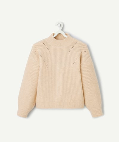 CategoryModel (8824929026190@714)  - Pull fille en fibres recyclées beige à col montant