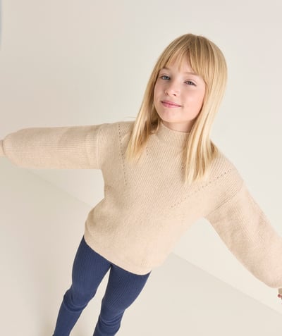 CategoryModel (8826176340110@267)  - Pull fille en fibres recyclées beige à col montant