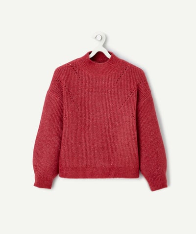 CategoryModel (8824667570318@1406)  - Red recycled-fiber girl's sweater with stand-up collar