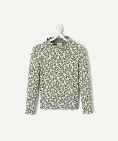 CategoryModel (8824928927886@20)  - Sous-pull fille en coton bio vert imprimé fleuri