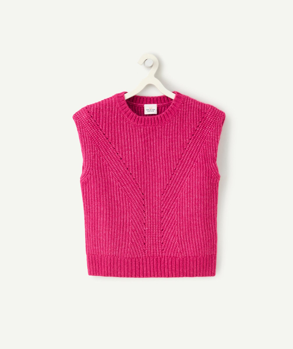   - Girl's recycled-fiber sleeveless sweater in fuchsia