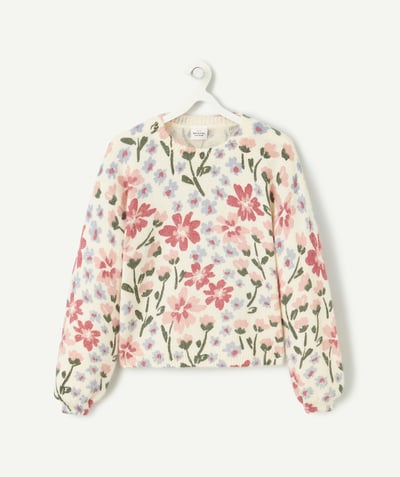 CategoryModel (8821761573006@30791)  - girl's sweater in beige recycled fibers and soft floral print