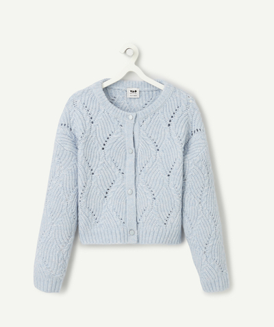 CategoryModel (8824667570318@1406)  - cardigan fille en fibres recyclées et tricot bleu ajouré