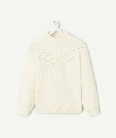 CategoryModel (8824929026190@714)  - pull fille en fibres recyclées et maille ajourée écru