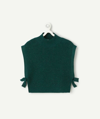 CategoryModel (8821761573006@30770)  - pull sans manches fille vert forêt pailleté et nœuds