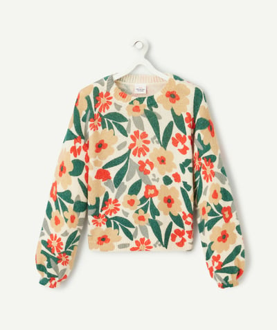 CategoryModel (8821761573006@30770)  - soft girl's sweater in red, green and yellow floral print organic cotton