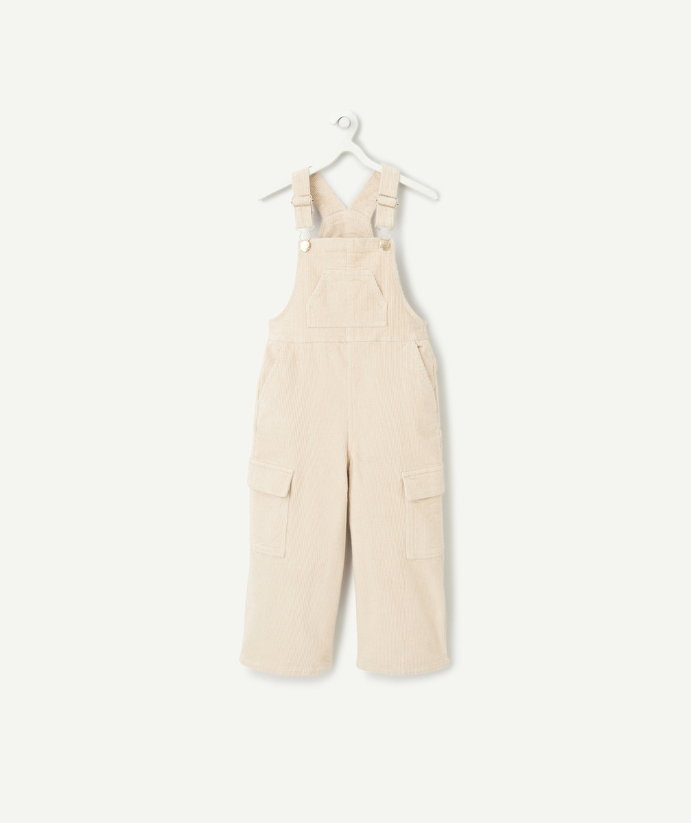   - beige corduroy girl's wideleg dungarees with pockets