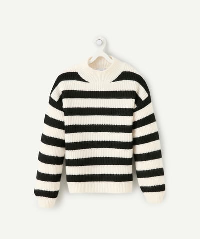 CategoryModel (8821764587662@21033)  - Pull rayé fille en fibres recyclés noir et blanc