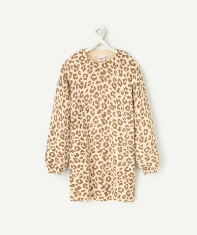 CategoryModel (8826176176270@659)  - long-sleeved leopard print dress for girls in ecru recycled fibers