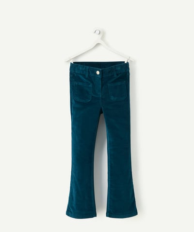 CategoryModel (8821761573006@30876)  - pantalon flared fille en fibres recyclées en velours bleu canard