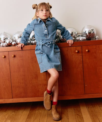 CategoryModel (8824928927886@20)  - blue recycled-fiber girl's denim dress with pockets and belt