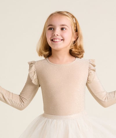 CategoryModel (8827517567118@9)  - girl's long-sleeved glittery gold bodysuit with ruffles