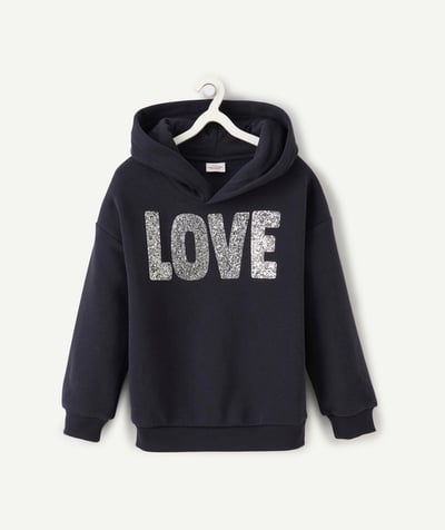 CategoryModel (8824929026190@785)  - sweat à capuche fille en fibres recyclées bleu marine avec message amour