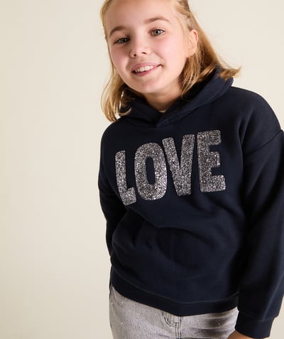 CategoryModel (8827517567118@9)  - girl's recycled fiber hoodie navy blue with love message