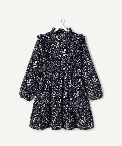 CategoryModel (8821761573006@30866)  - robe manches longues fille en velours noir imprimé fleuri