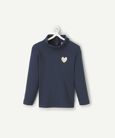 CategoryModel (8824896848014@10)  - Sous-pull bébé fille en coton bio bleu et petit coeur