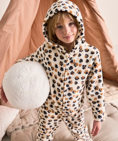 CategoryModel (8821761573006@30866)  - Girl's fleece suprpyjama in ecru recycled fiber with dog paw print