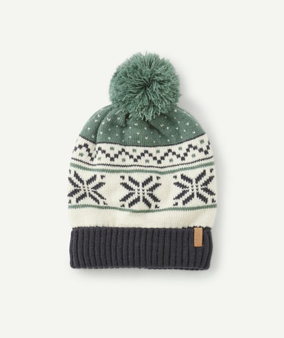 CategoryModel (8826469220494@91)  - Boy's green and white jacquard hat with pompon