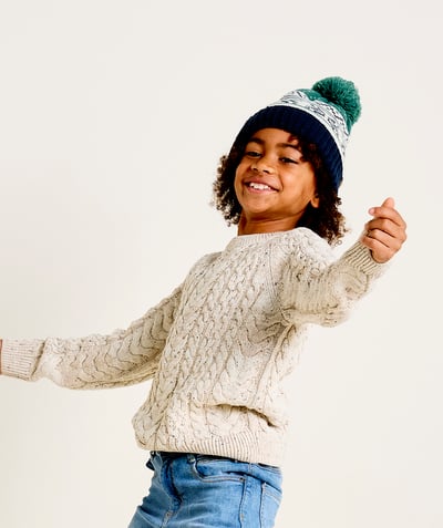 CategoryModel (8826469220494@106)  - Boy's green and white jacquard hat with pompon