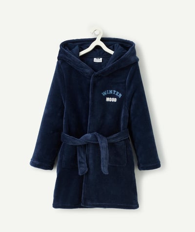 CategoryModel (8824896946318@530)  - boy's navy blue recycled-fibre bathrobe with embroidered message