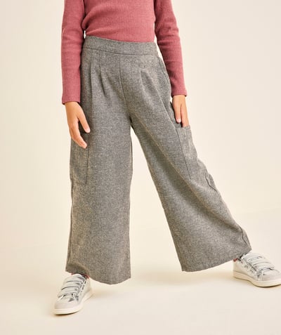 CategoryModel (8826175684750@94)  - pantalon large fille en fibres recyclées gris imprimé pied de poule