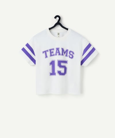 CategoryModel (8821765701774@1295)  - t-shirt fille en coton bio blanc et violet thème campus