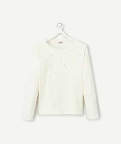 CategoryModel (8821758591118@2068)  - t-shirt manches longues fille en coton bio écru avec des strass