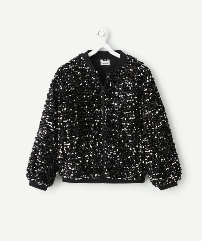   - Girl's jacket in recycled fiber with black sequins