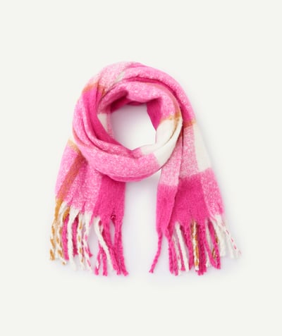 CategoryModel (8824928927886@20)  - Écharpe fille en fibres recyclées rose blanc et marron à carreaux