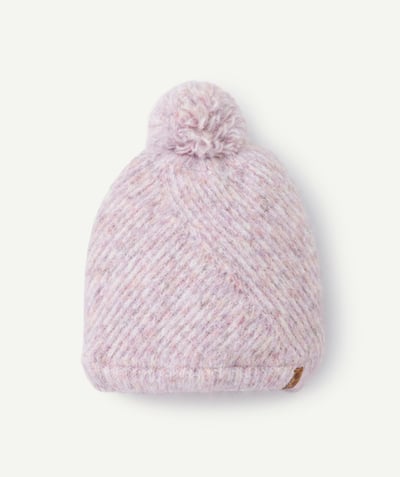 CategoryModel (8824928993422@14)  - Bonnet fille tricoté en fibres recyclées à pompon rose pastel