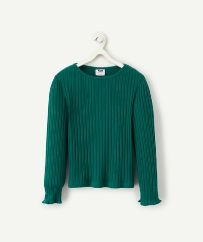 CategoryModel (8821761573006@30866)  - green girl's long-sleeved t-shirt in ribbed organic cotton