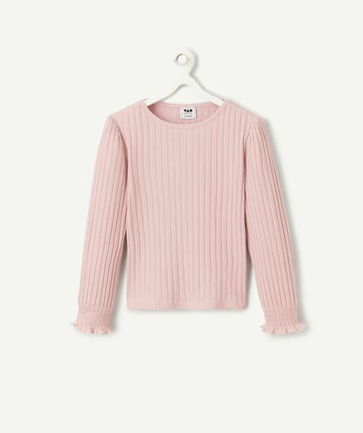 CategoryModel (8821761573006@30770)  - girl's long-sleeved t-shirt in pink ribbed organic cotton