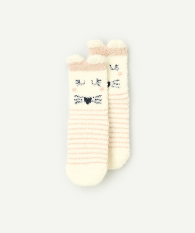 CategoryModel (8825487294606@154)  - baby girl non-slip pilou pilou socks ecru and pink with little ears